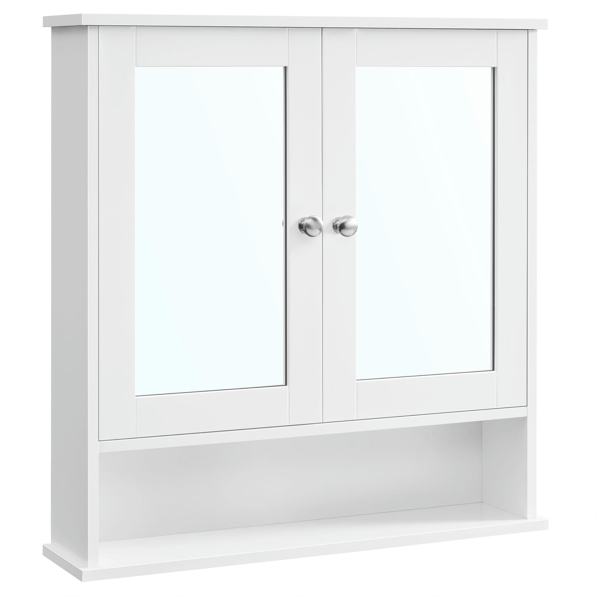 - Armoire murale 2 portes 2 miroirs effet bois blanc