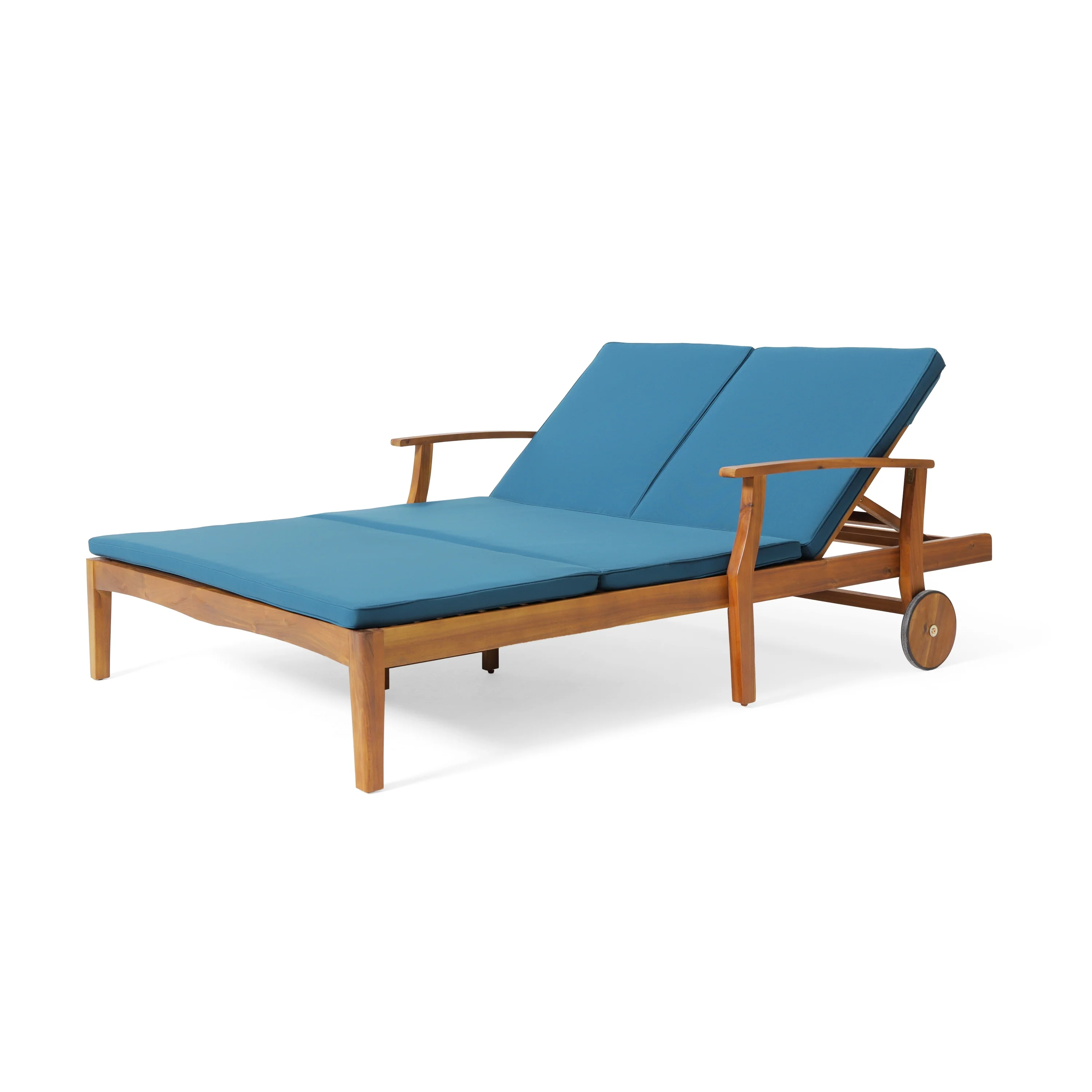 Outdoor Adjustable Double Chaise Lounge Patio Poolside Seating with Water-Resistant Cushions