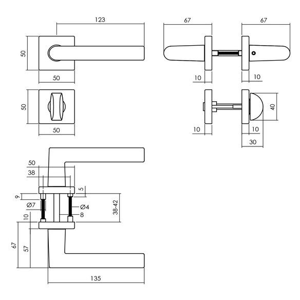 Türdrücker »Broome«, 55x55x10 mm WC 8 mm stift