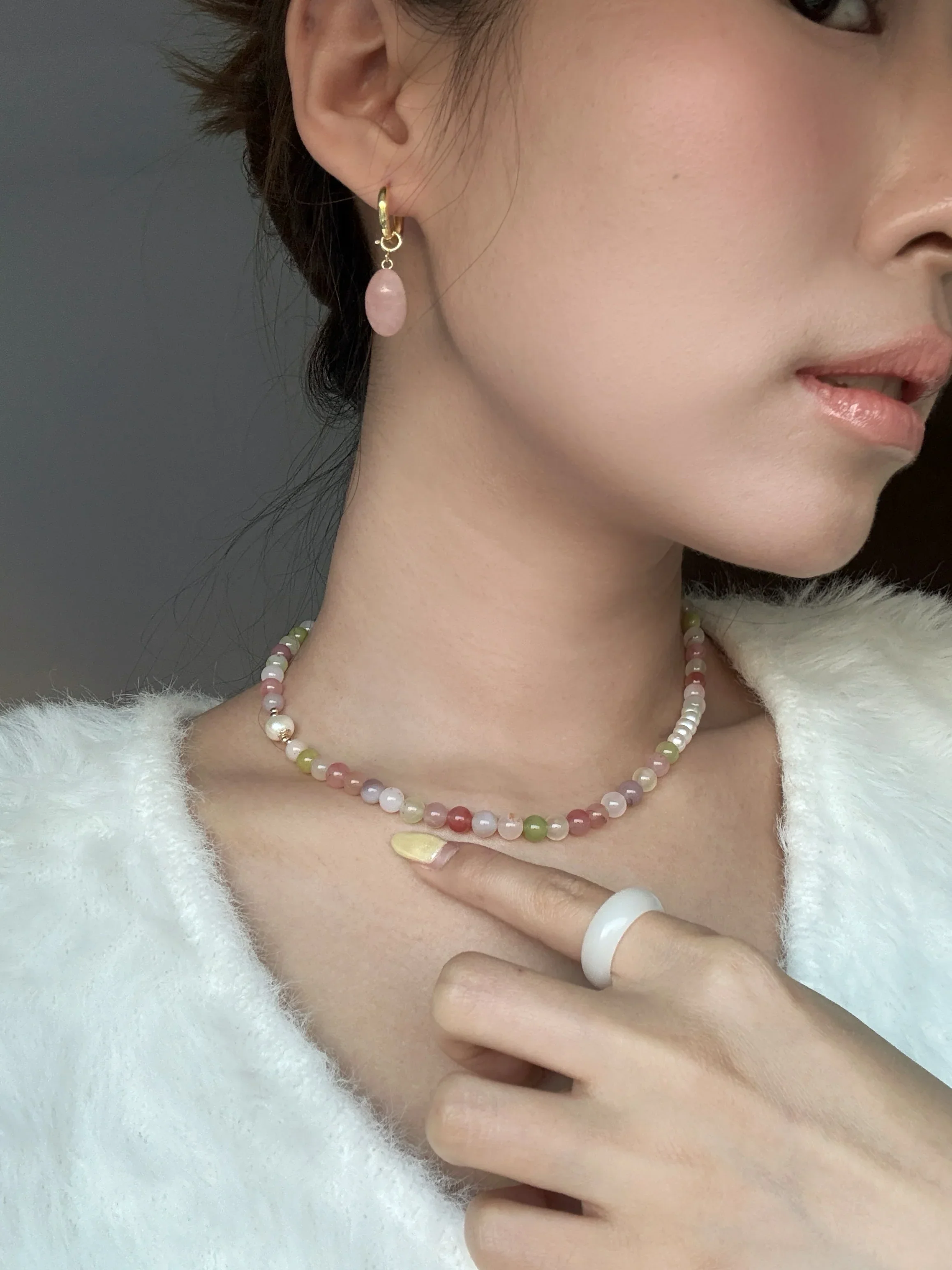 Summer — Beaded Gemstone & Pearl Choker Necklace