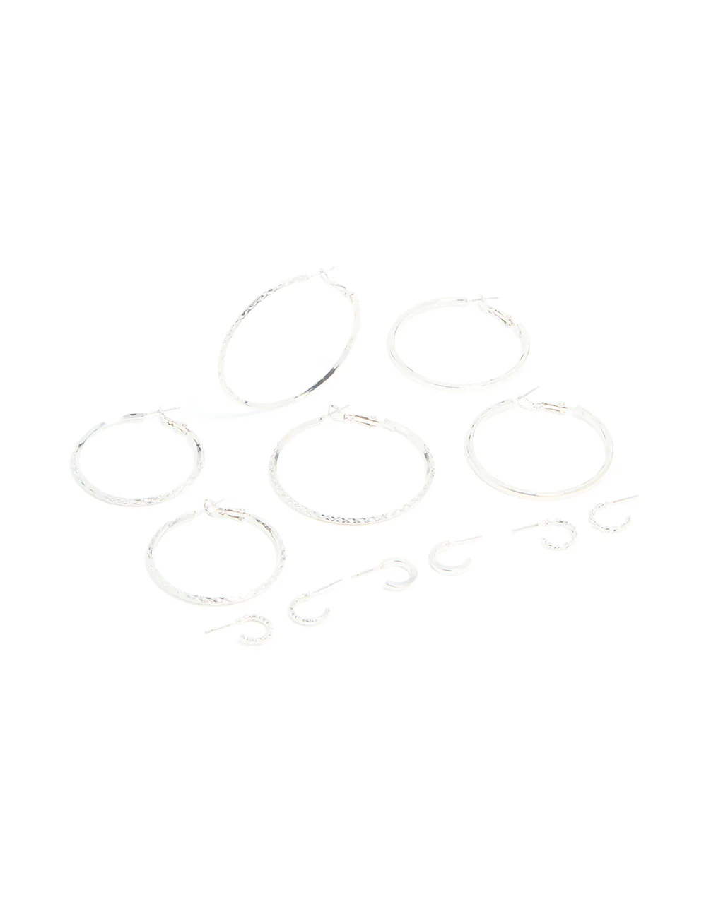 Silver Textured Hoop Earrings 6-Pack
