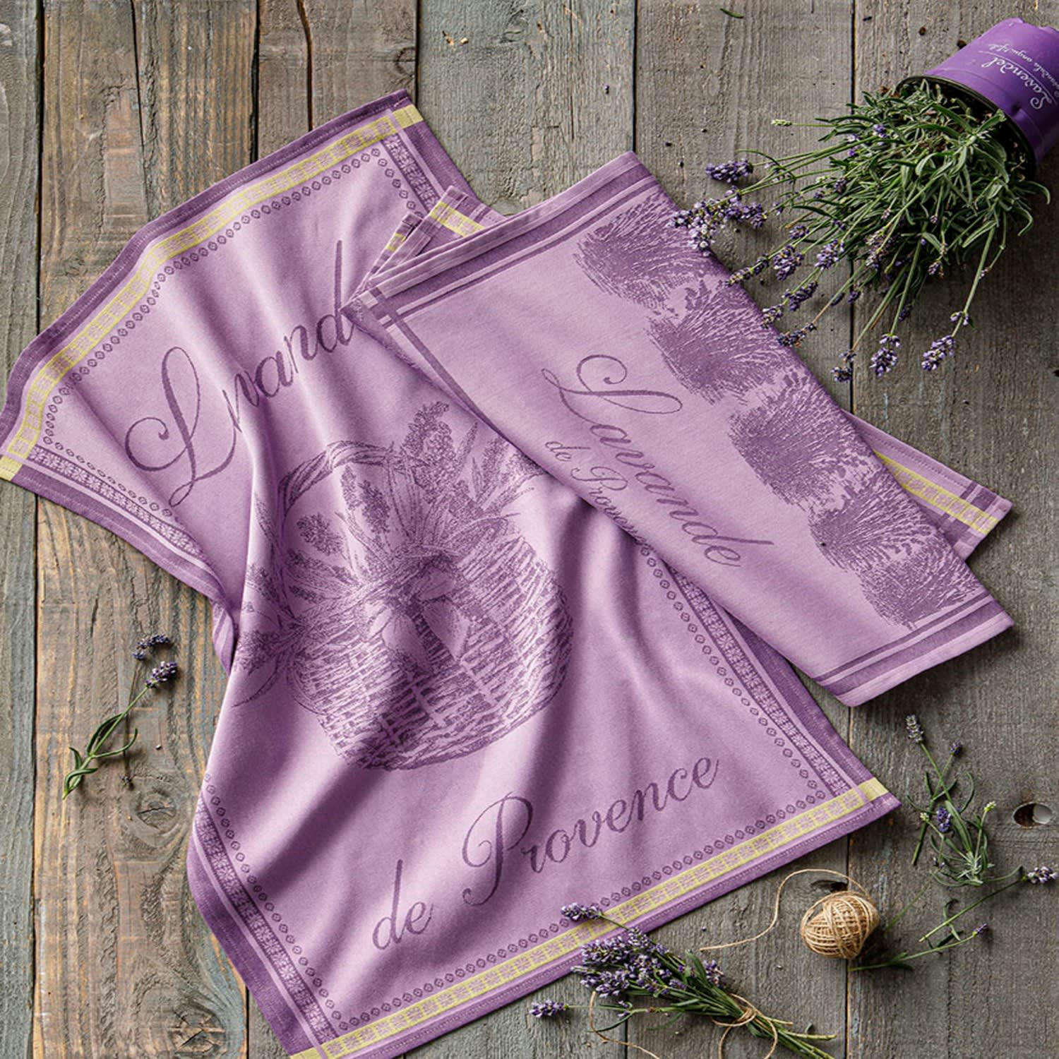 PANIER DE LAVANDE - Torchon en jacquard de coton violet 50x75