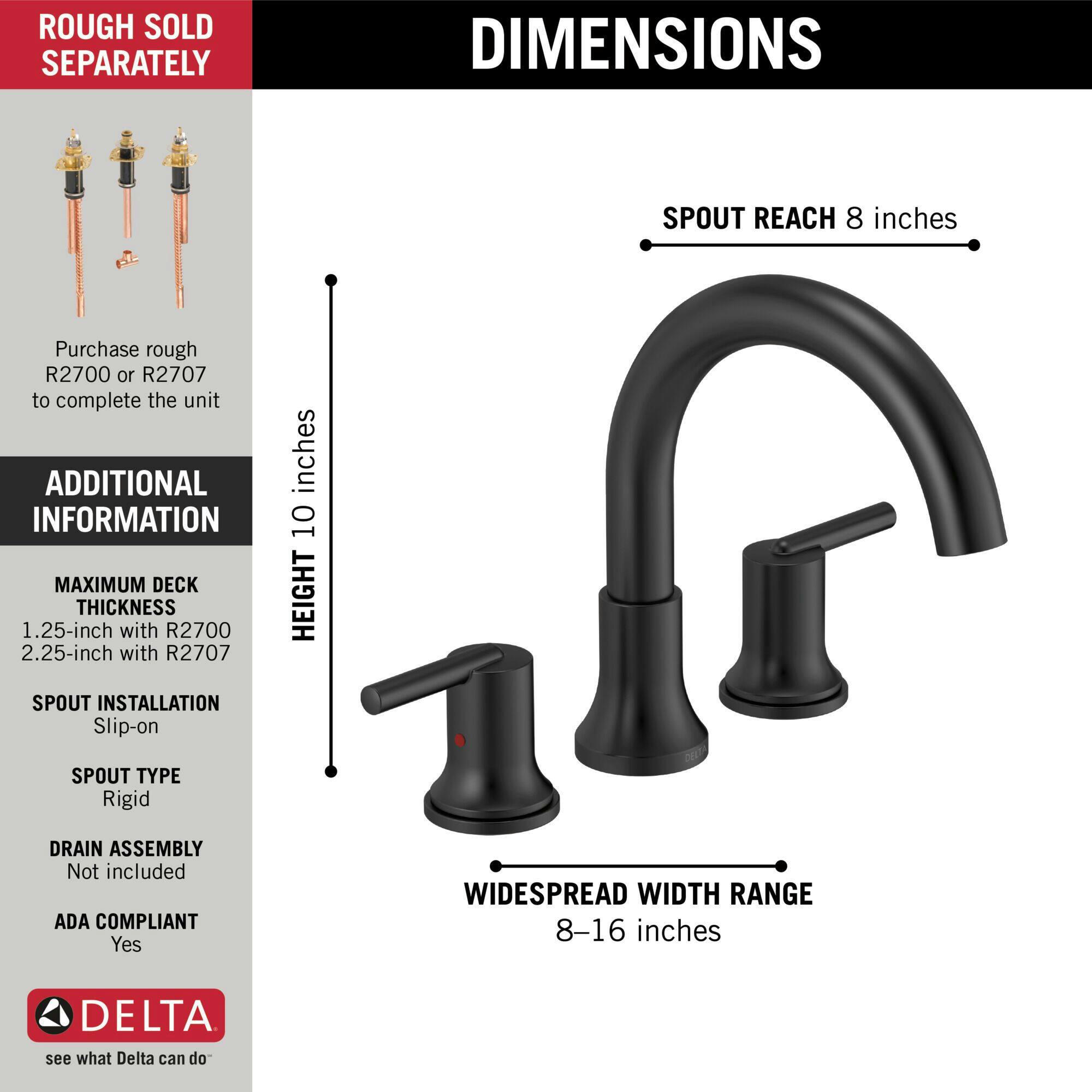 Delta Faucet Trinsic Roman Double Handle Bathtub & Shower Faucet Trim, Matte Black