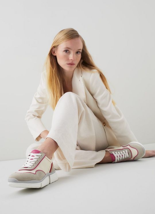 LKB Step Cream Leather and Grey Suede Trainers
