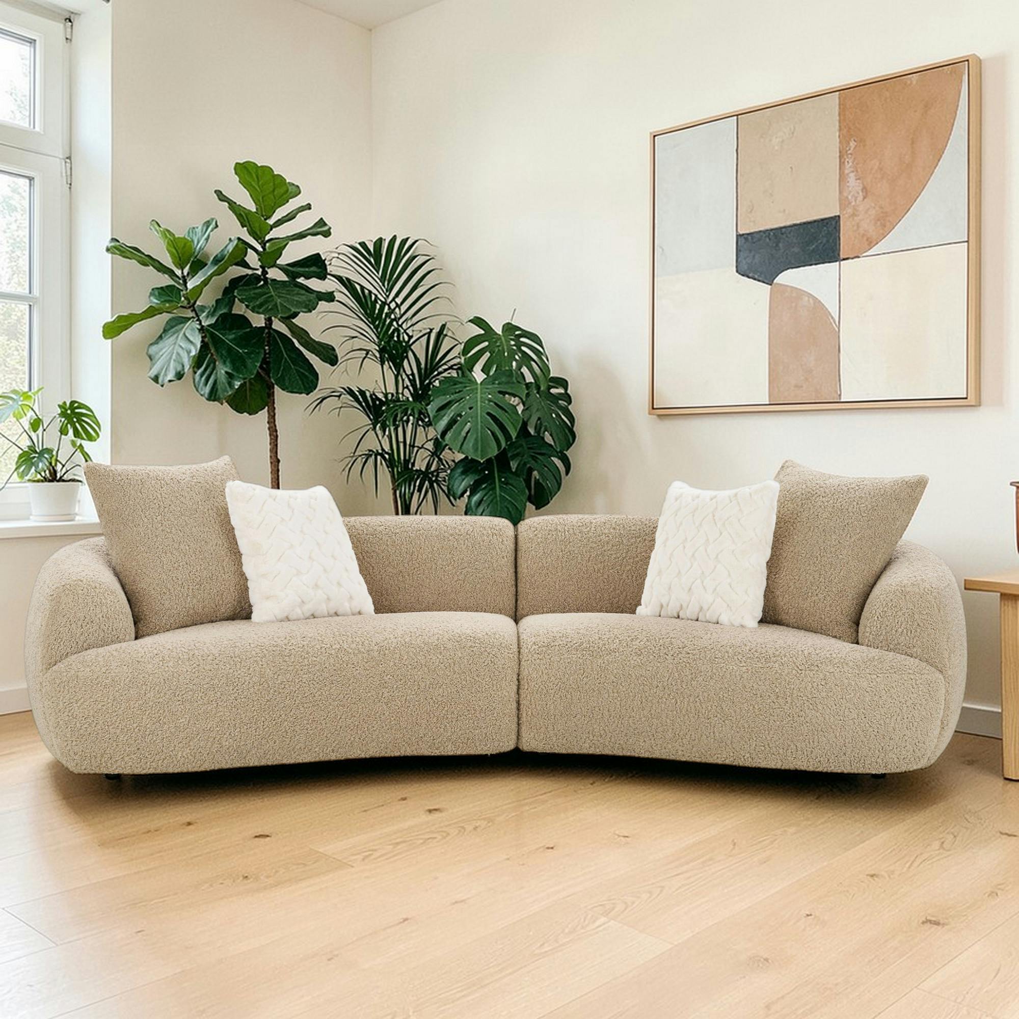 Canapé bouclette beige 3 places 4 coussins assortis NAMSOS