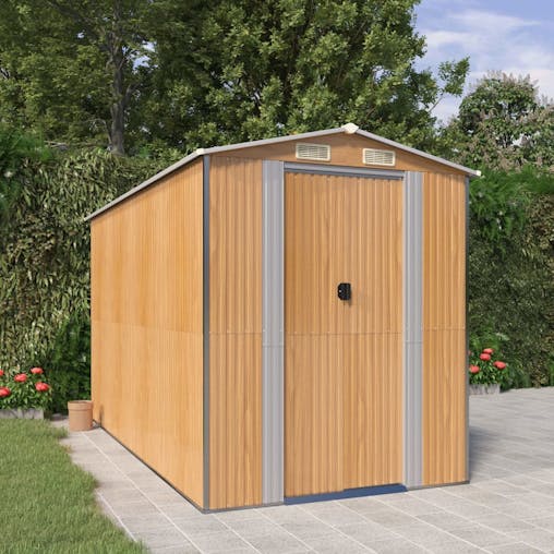 NNEVL Garden Shed Light Brown 192x357x223 cm Galvanised Steel