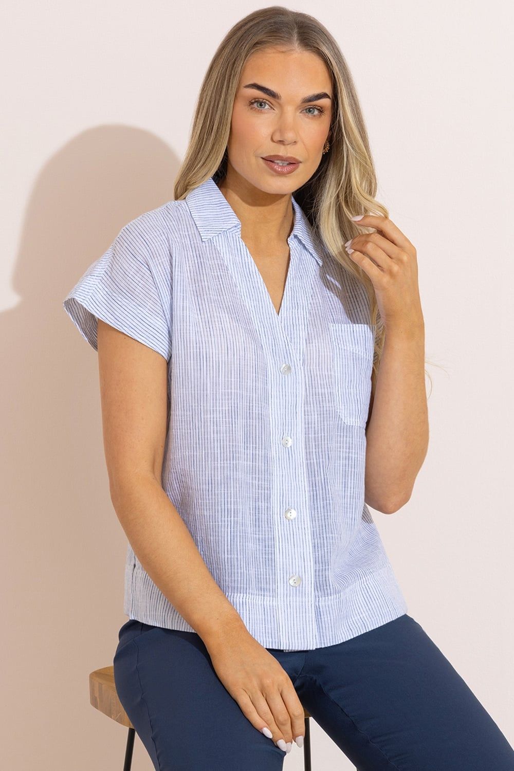 Klass. Striped Cotton Short Sleeve Top