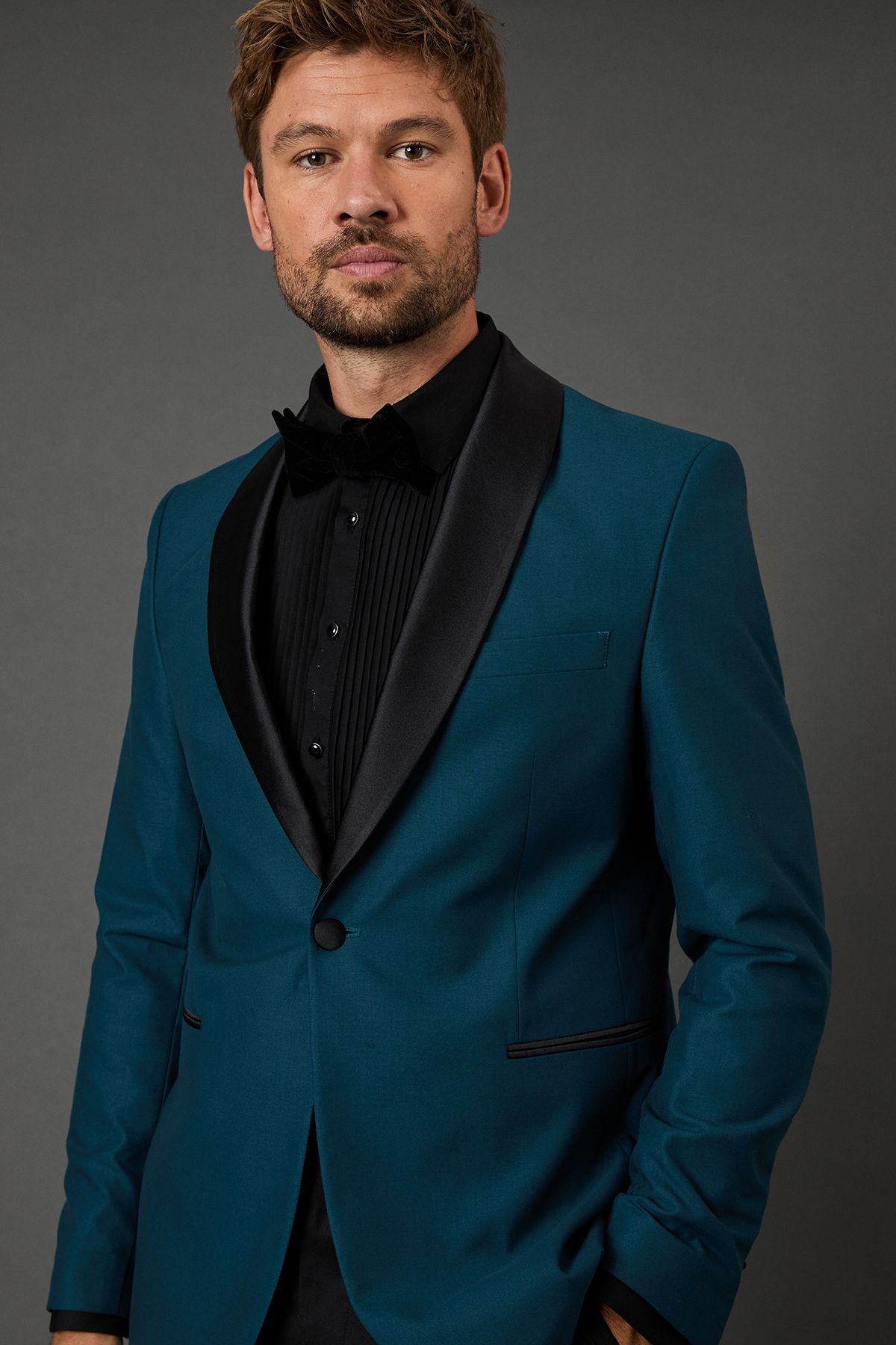 Burton Teal Shawl Collar Slim Fit Tuxedo Jacket