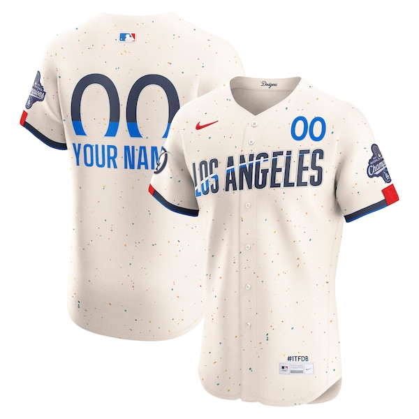 Los Angeles Dodgers Nike 2025 World Series Champions City Connect Elite Custom Jersey - Cream/Royal