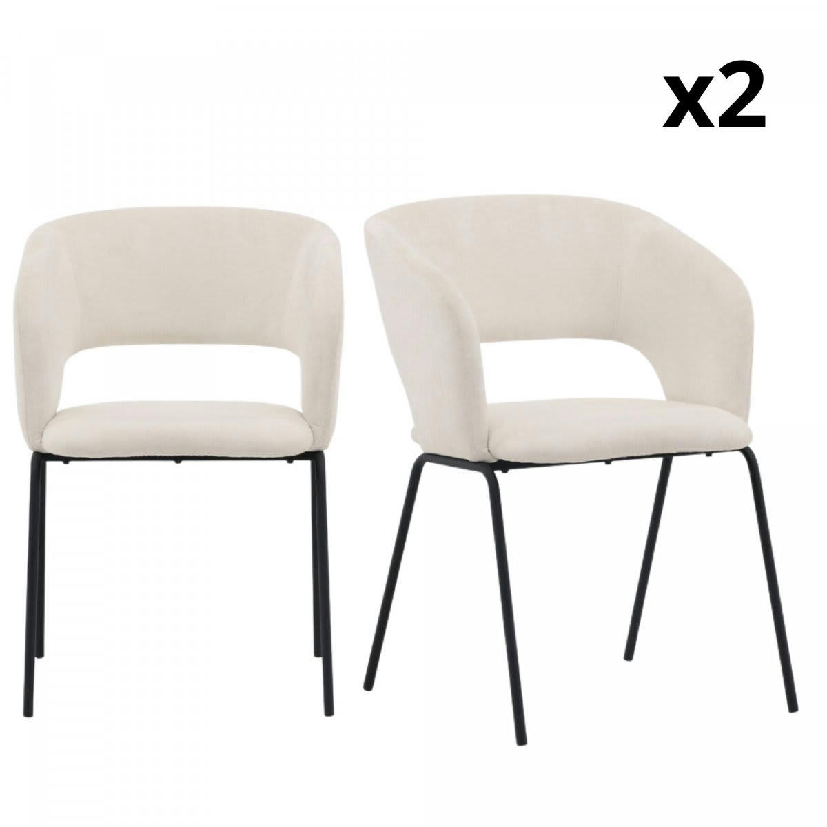JOELE - Lot de 2 chaises modernes en tissu beige