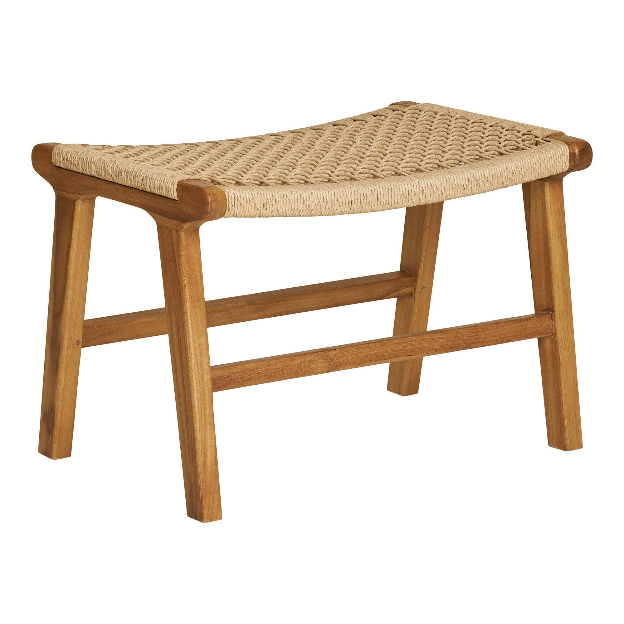 Tabouret repose-pieds en teck et fibre naturelle tressée MENDOZA
