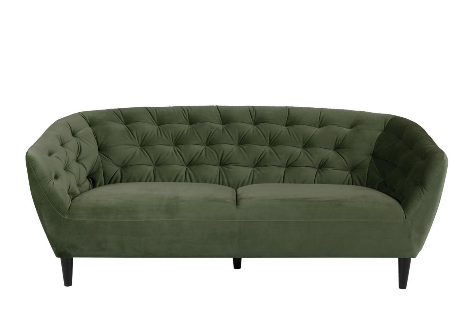 Sofa 3-osobowa Ria Velvet zielona pikowana z guzikami