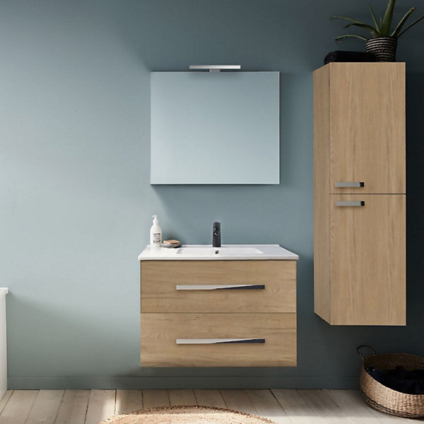 Pack meuble vasque 80 cm JACOB DELAFON Ola up chêne   miroir   spot