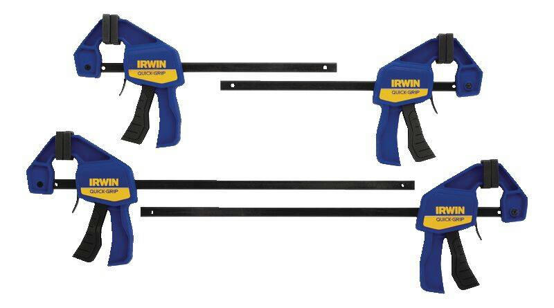 Irwin 6-in & 12-in Mini Trigger Bar Clamp Set, 1.2-in Throat, One Handed, 4-pk