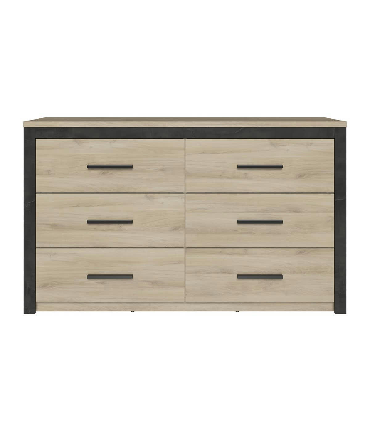 COLORADO - Commode 6 Tiroirs décor chêne et noir - L129 cm