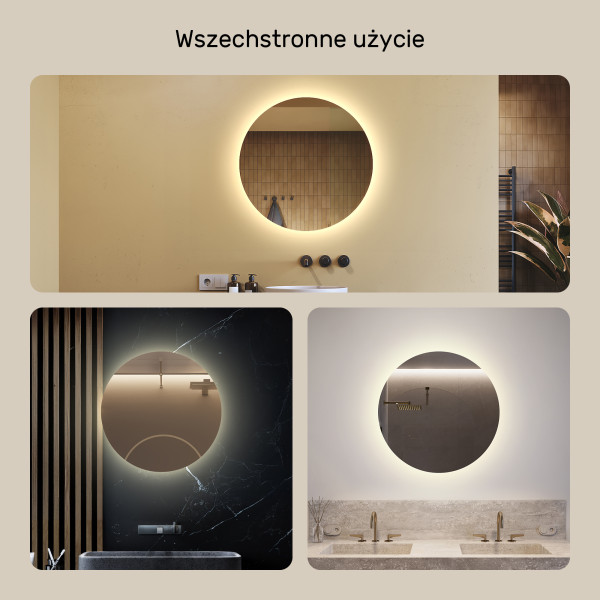 Lustro okrągłe LED 60 cm podświetlane łazienkowe średnica Barwa Neutralna