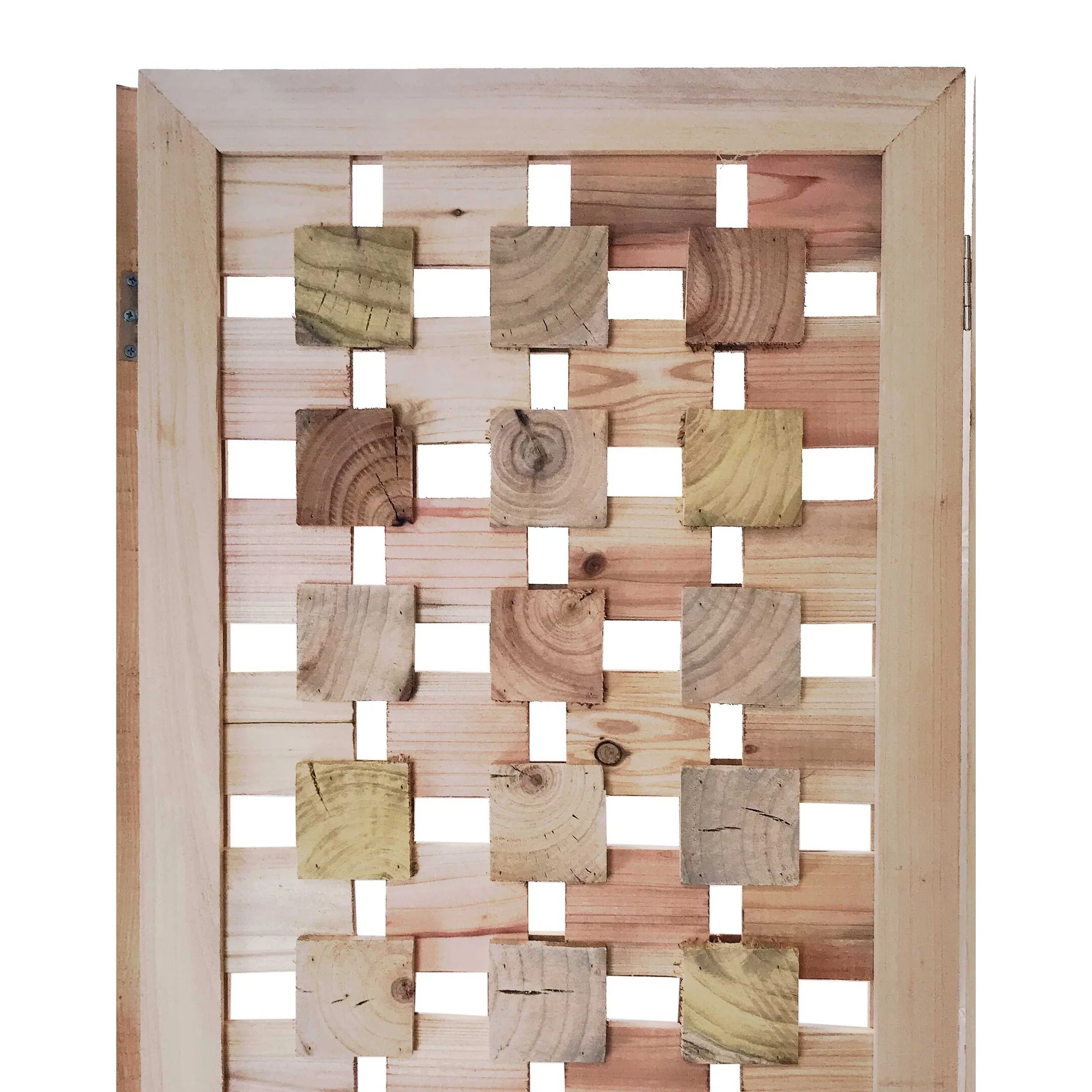3 Panel Pink Room Divider with Cut Square Wood Design