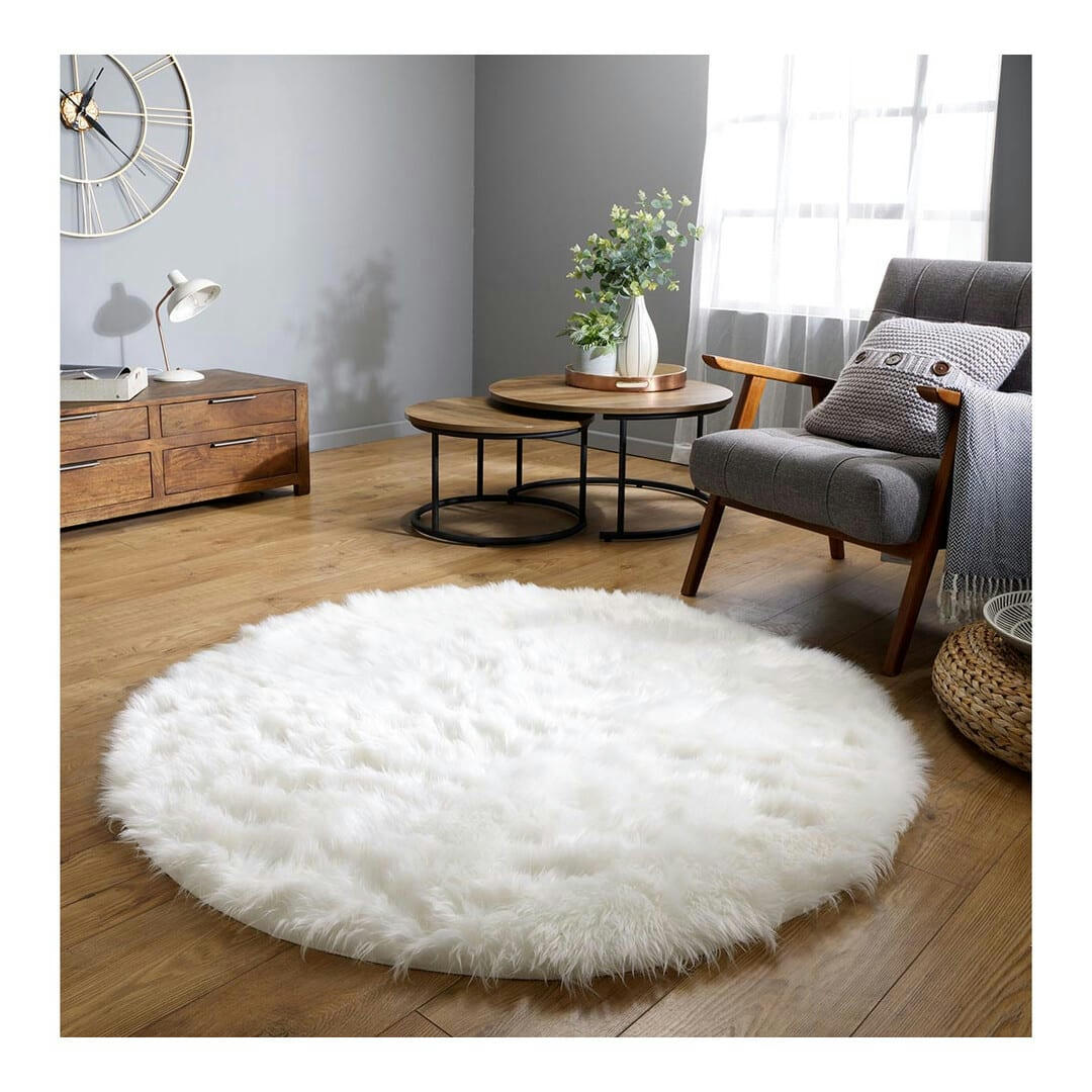 SHEEPSKIN - Tapis   en polyester ivoire Ø 120