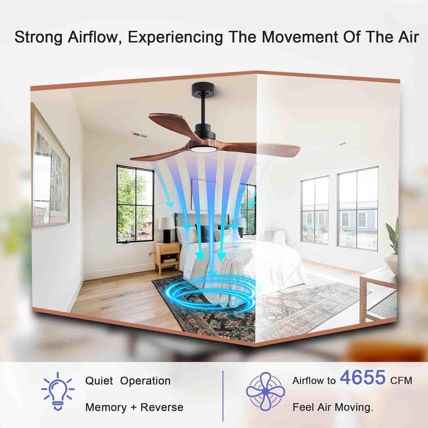 52” Ceiling Fans with Remote Control/Dimmer and Color Reduction with 3 Solid Wood Fan Blades, Ceiling Fan can be Used Indoors and Outdoors for Living Room, Dining Room, Pavilion Yard.