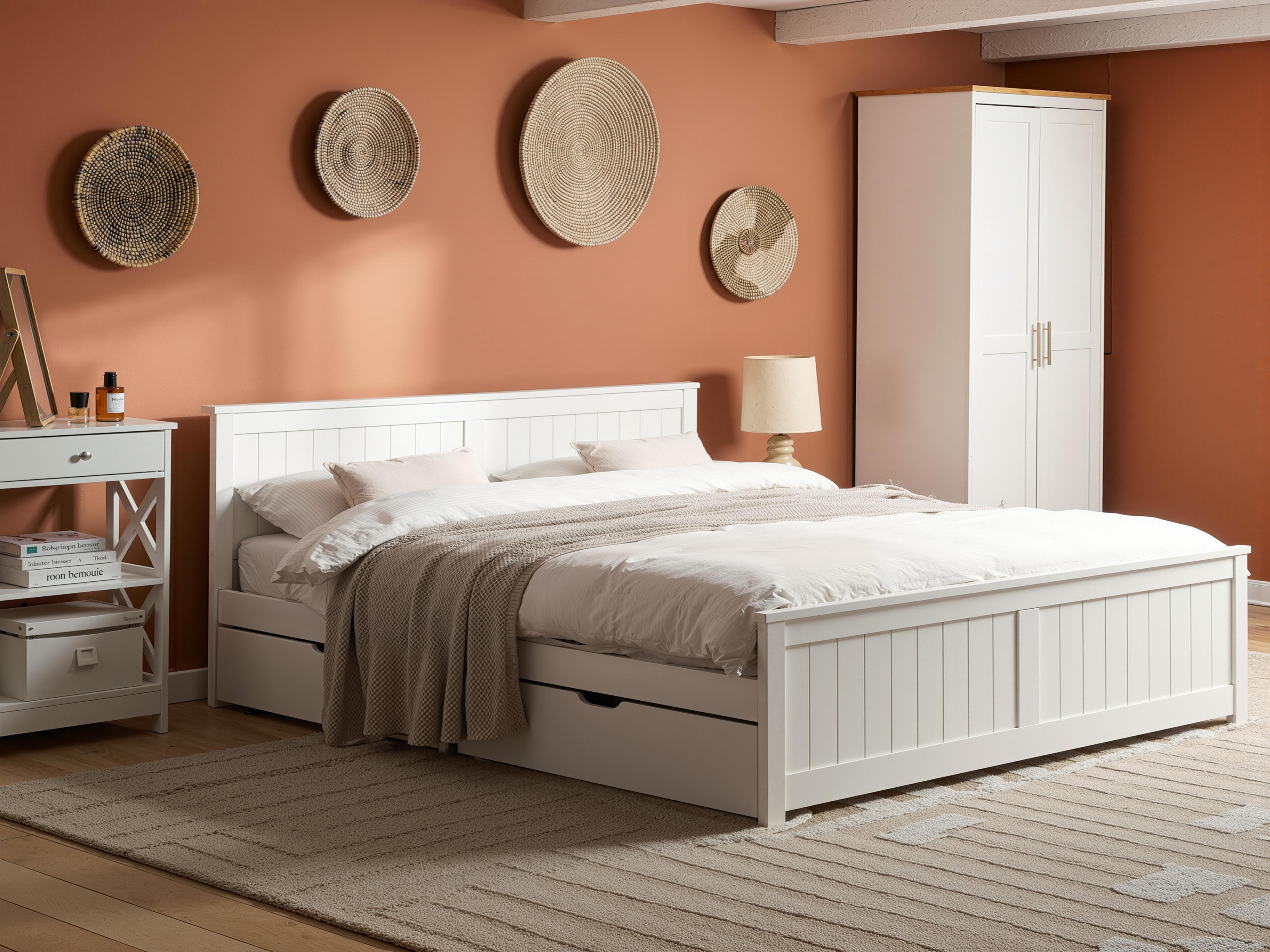 Bed with 2 Drawers Pine Wood SABRAN 180 x 200 cm (EU Super King) White