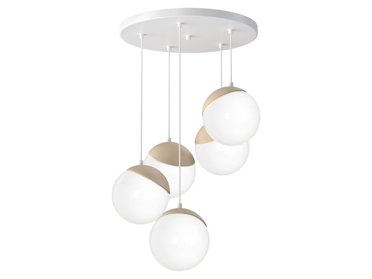 Lampa wisząca Sfera Wood 5-punktowa szklana biała