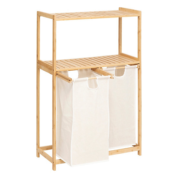 Etagère de salle de bain bambou avec panier à linge double compartiments, Five Simply Smart Tidy Box