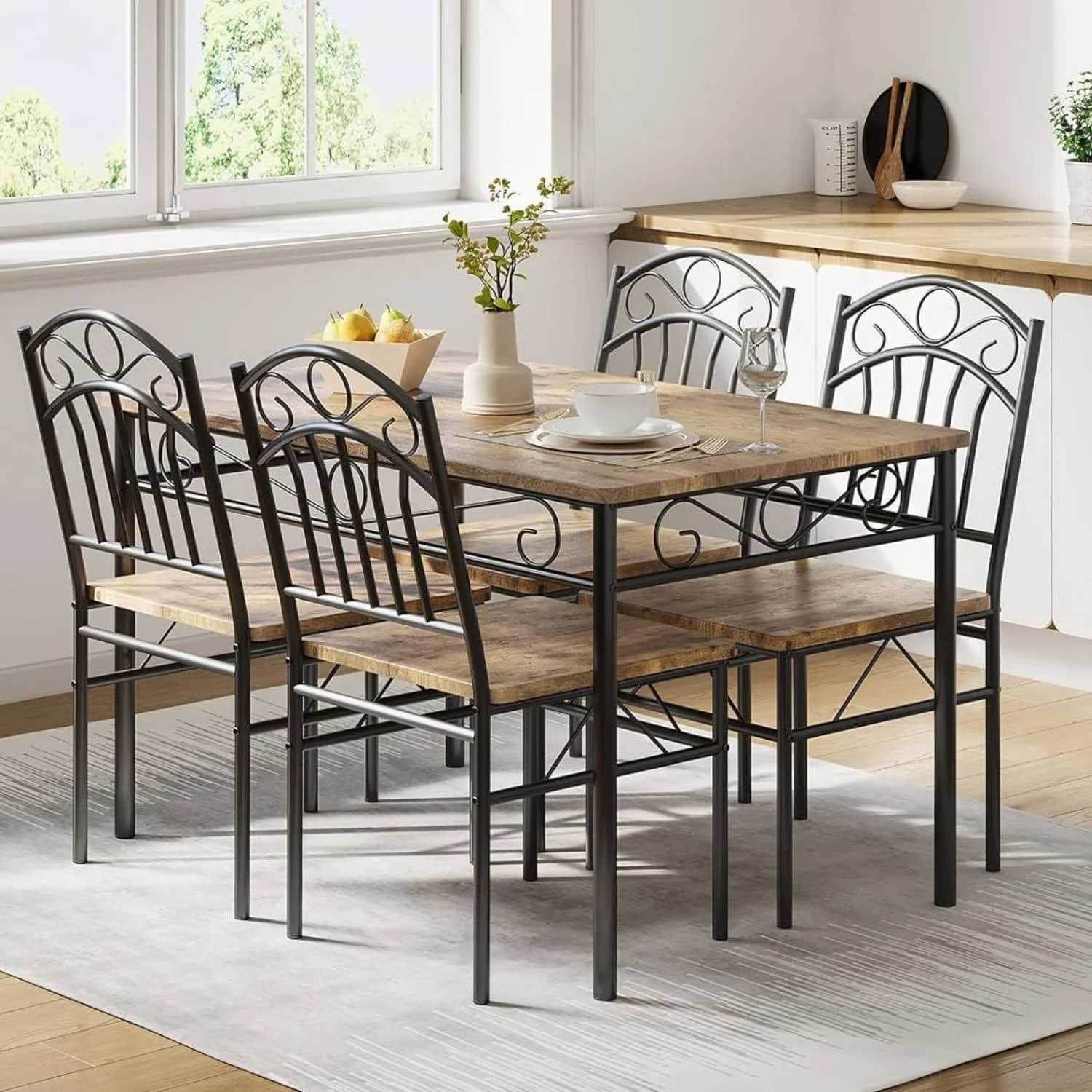 Retro Rectangular Dining Table Set with 4 Seats