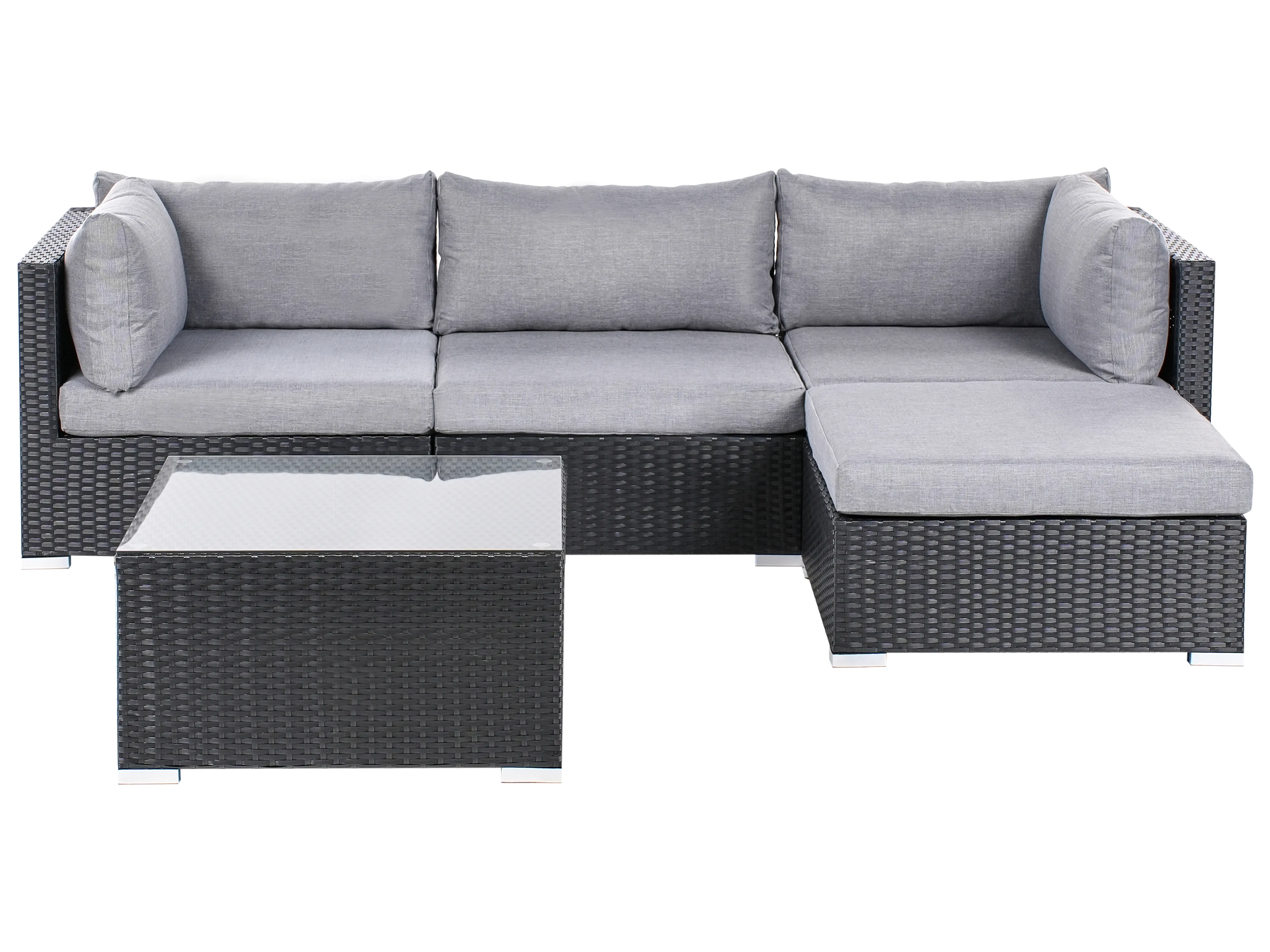 Garden Corner Sofa with Table 4 Seater SANO Left Hand PE Rattan Black