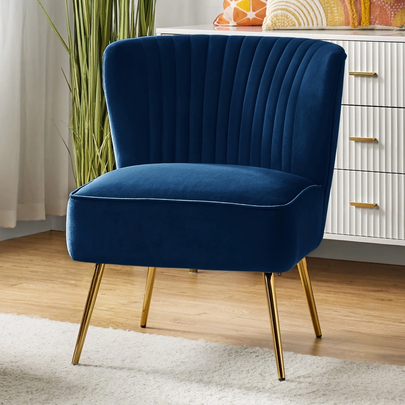 Monica 22''W Upholstered Modern Tufted Accent Side Chair with Gold Legs by HULALA HOME