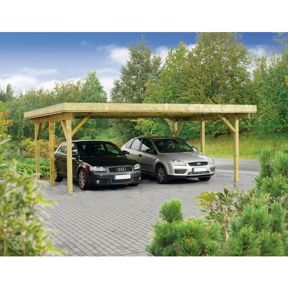 Doppelcarport »Hamburg 1«, Außenmaß BxT: 604 x 504 cm, braun, Holzart: Kiefer