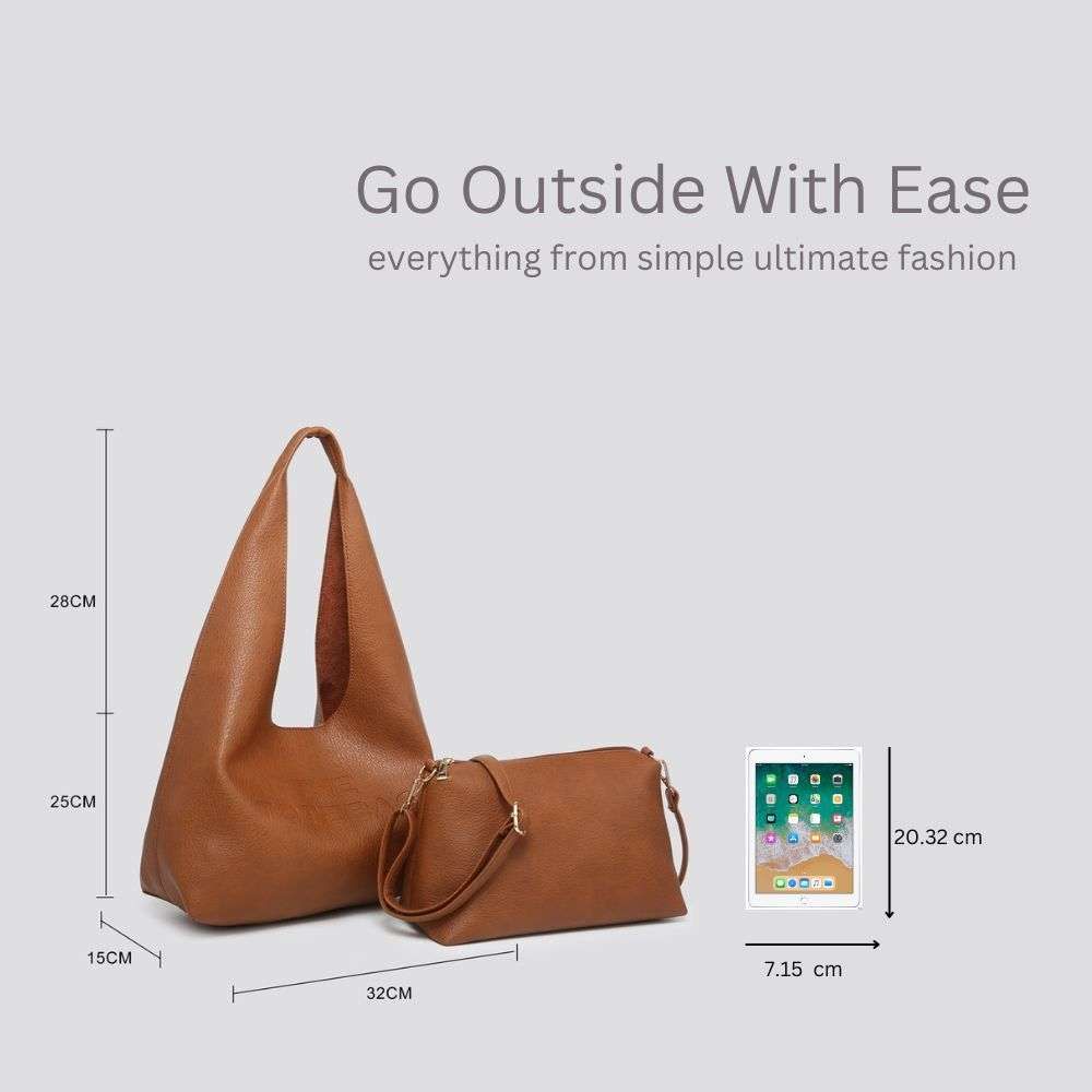 Kitise 2 in 1 Soft PU Leather slouchy Tote with Small Pouch Crossbody Bag