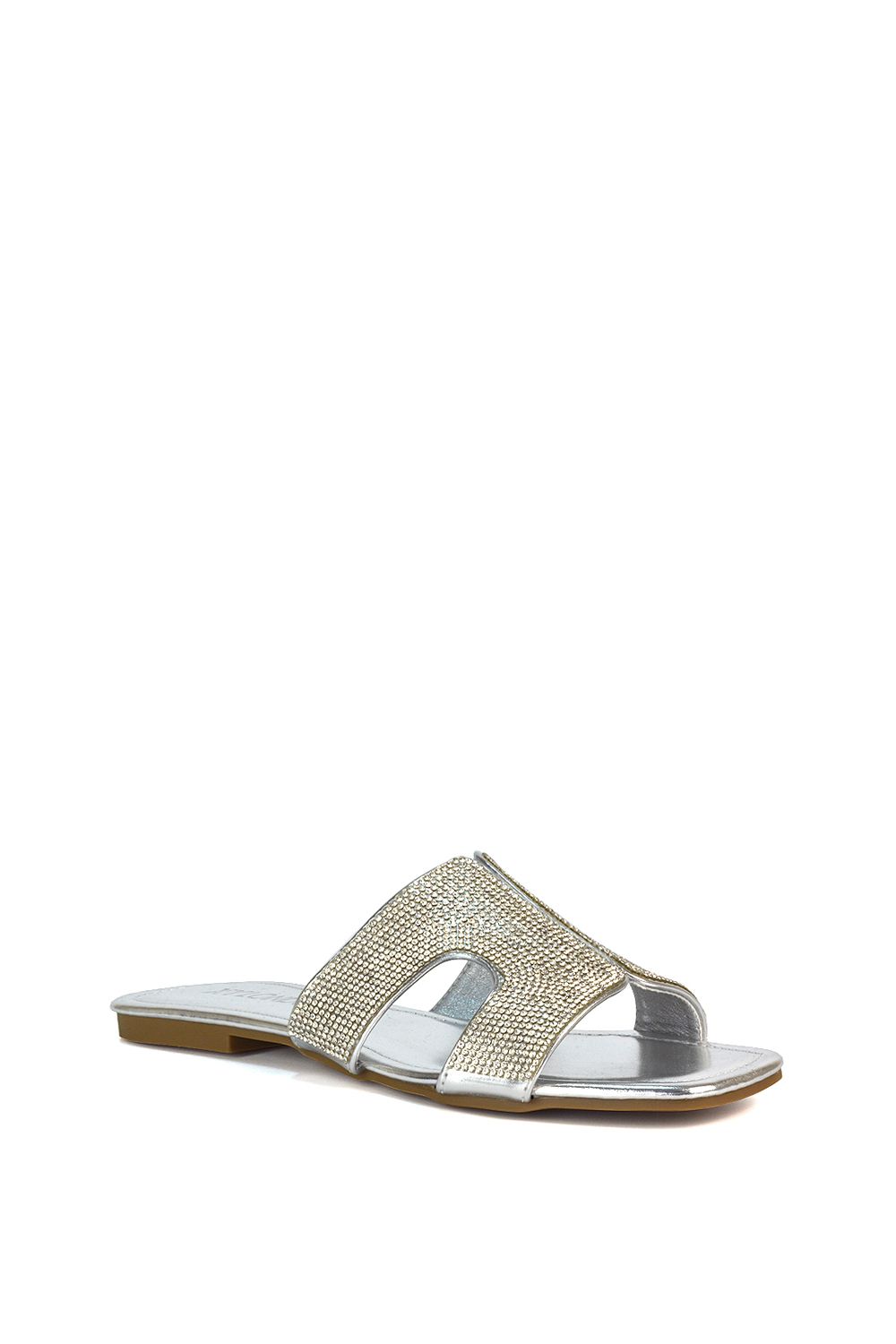 XY London Jamie' Diamante Flat Slip On Sparkly Slider Sandals