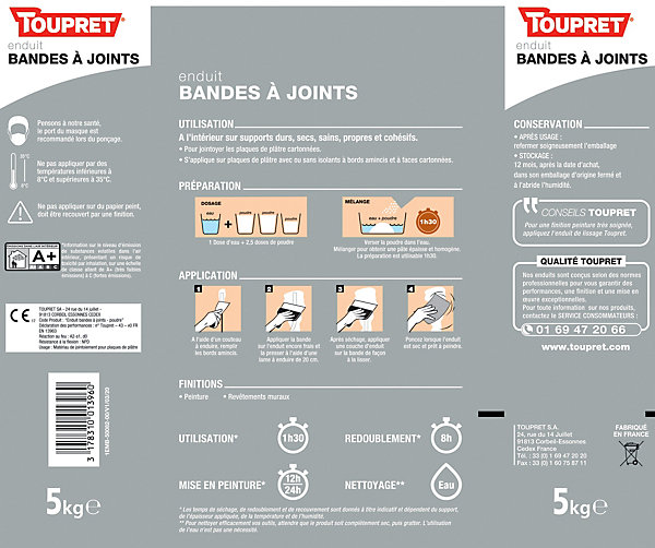 Enduit bande à joint en poudre Toupret 5kg
