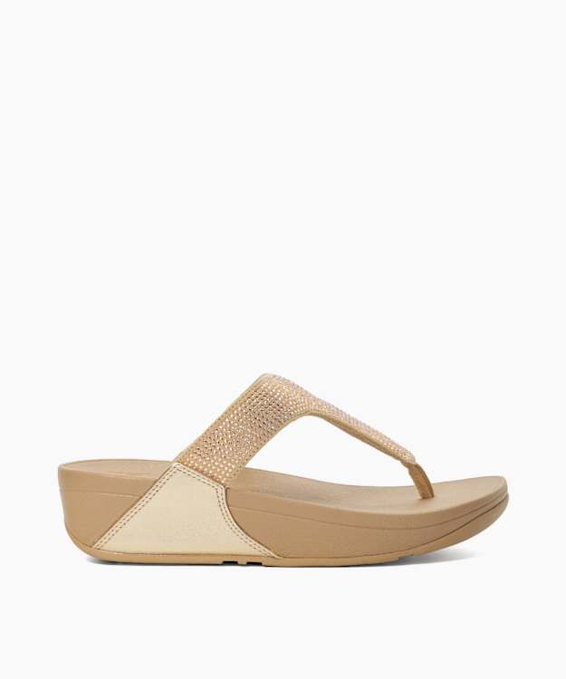 Lulu Crystal Beige - Crystal Embellished Toe-post Sandals