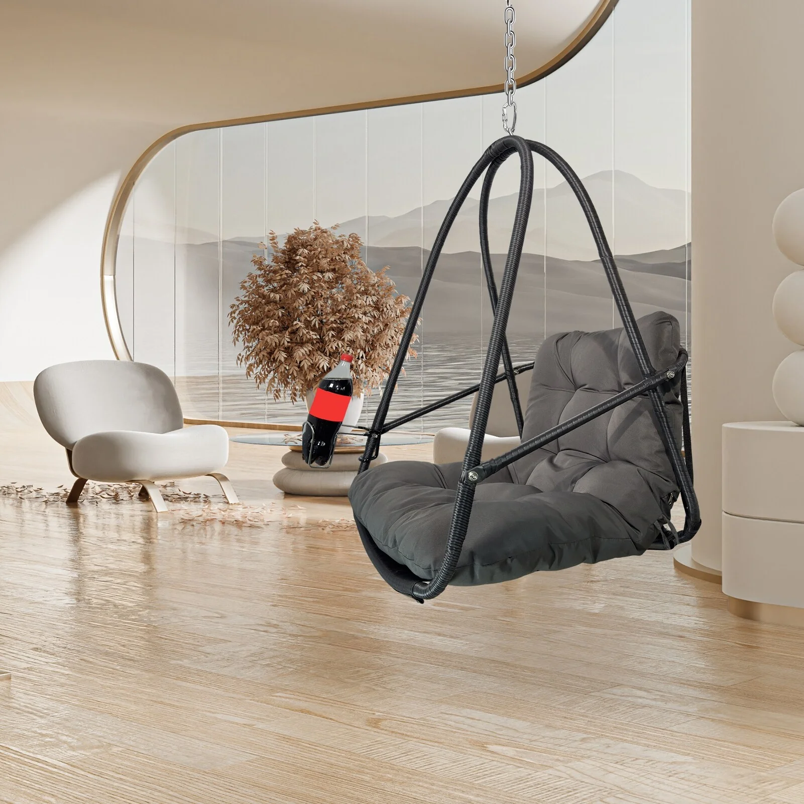 Rattan Egg Chair with Stand & Holder