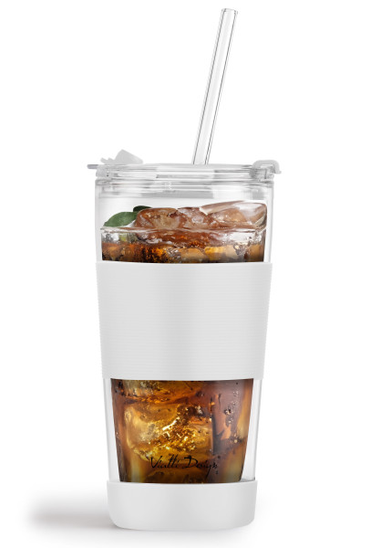 Duży Kubek Termiczny Szklany Ze Słomką 600 ml Biały Fuori