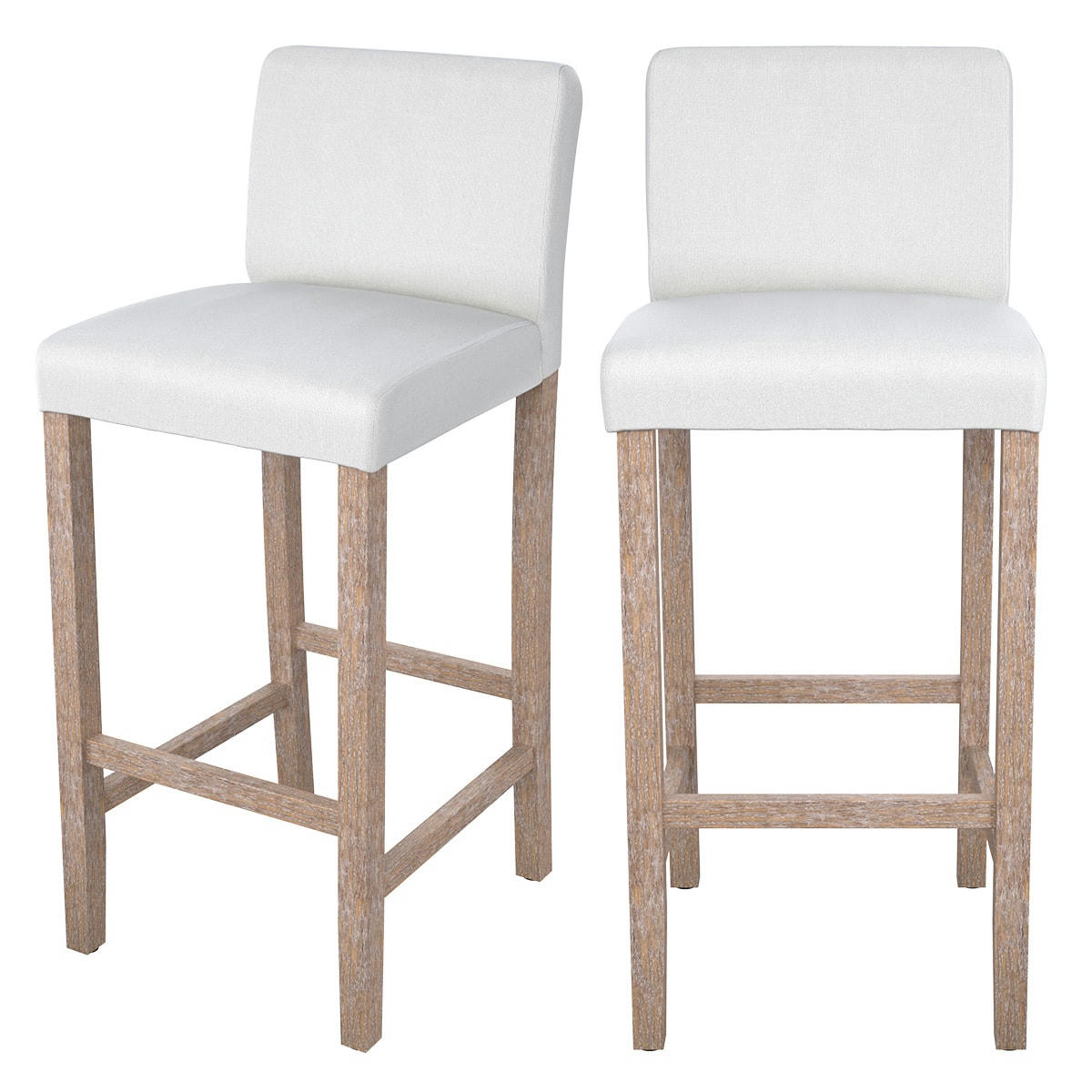 HAVANE - Chaise de bar en tissu blanc et pieds en bois 75 cm (lot de 2)