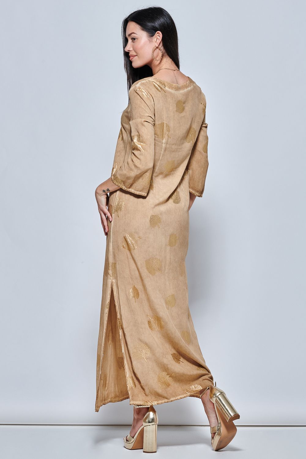Jolie Moi 3/4 Sleeve Loose Fit Holiday Tunic Maxi Dress