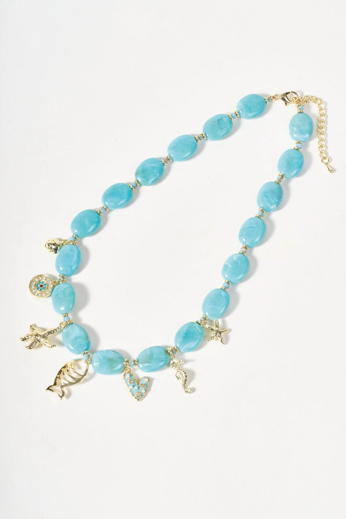 Blue Beaded Sealife Charm Necklace