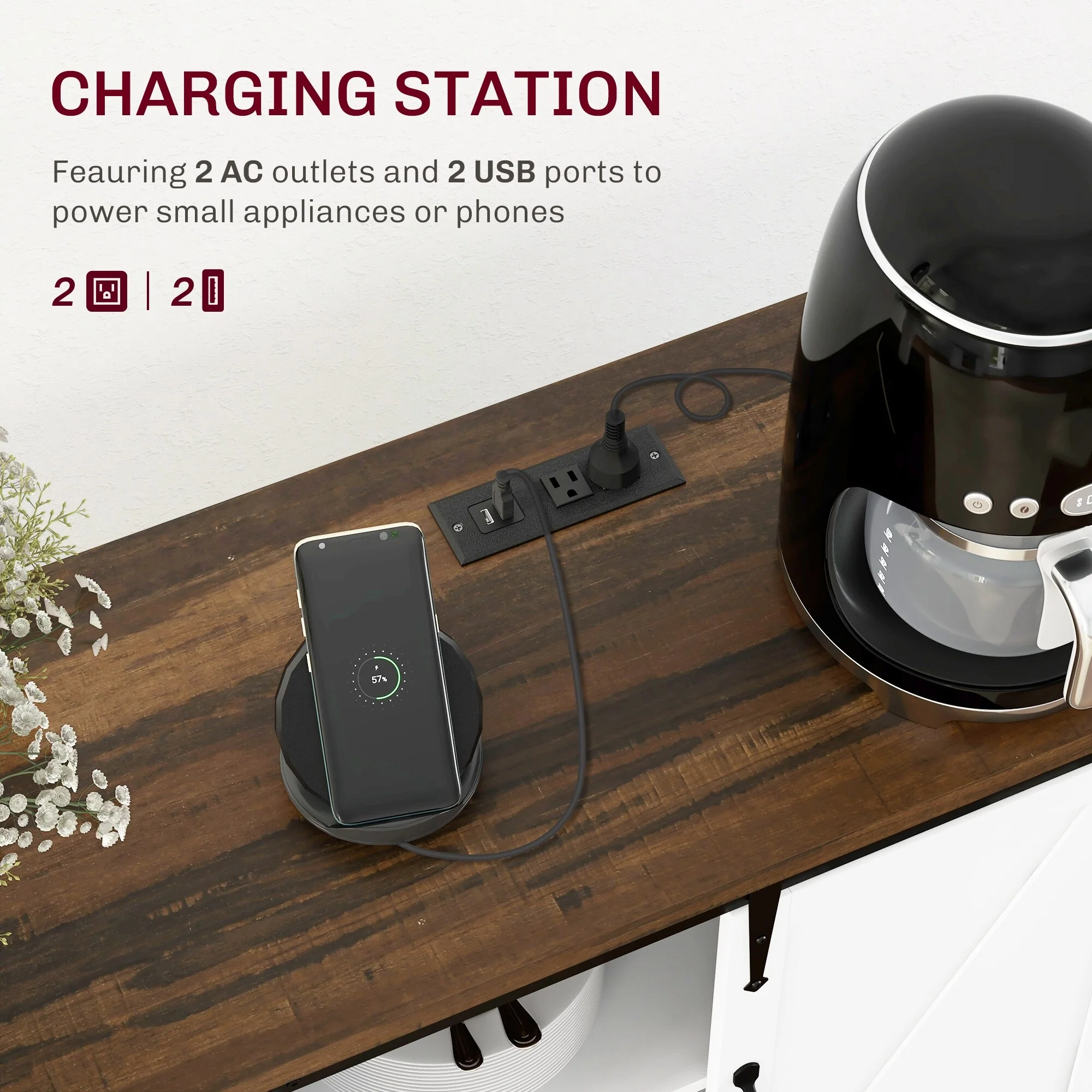 Sideboard Buffet Cabinet with Charging Station