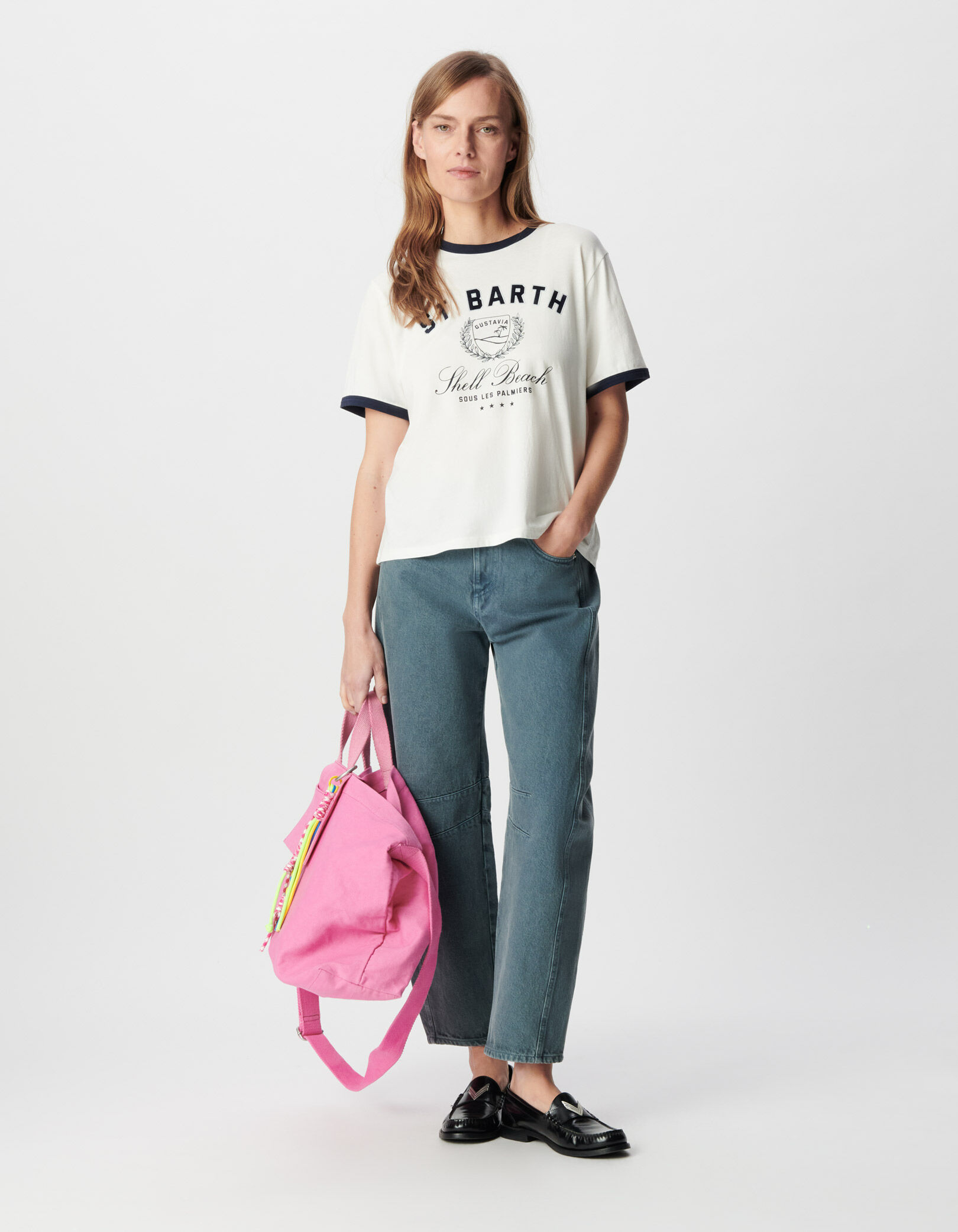 Tee-shirt col rond blanc coton bio message Femme