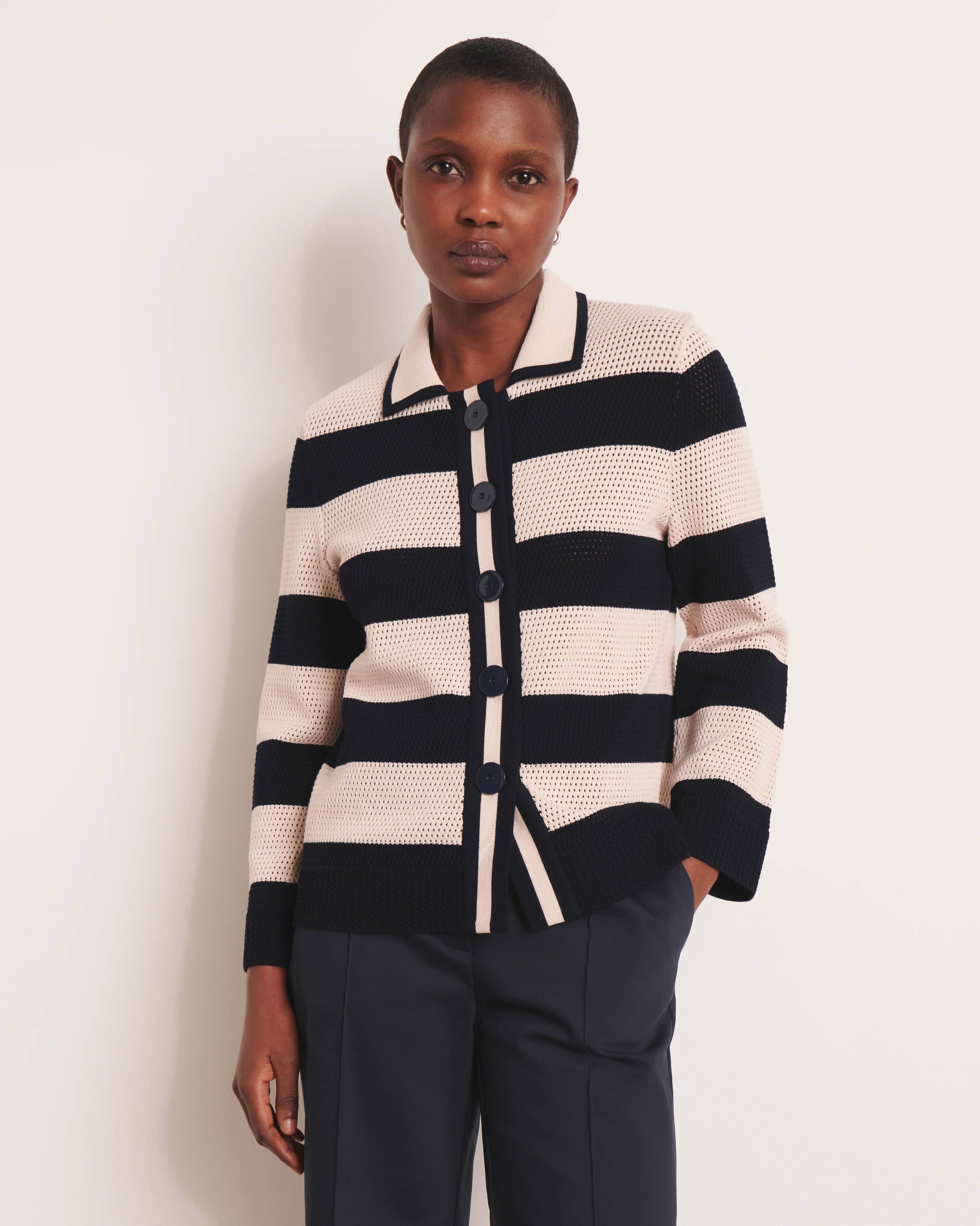 Veste beige en maille résille graphique VILYA/13024/781