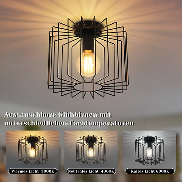 NETTLIFE Plafonnier Vintage E27 Lustre Cage Noire 27CM Lampe de Couloir Rétro en Métal