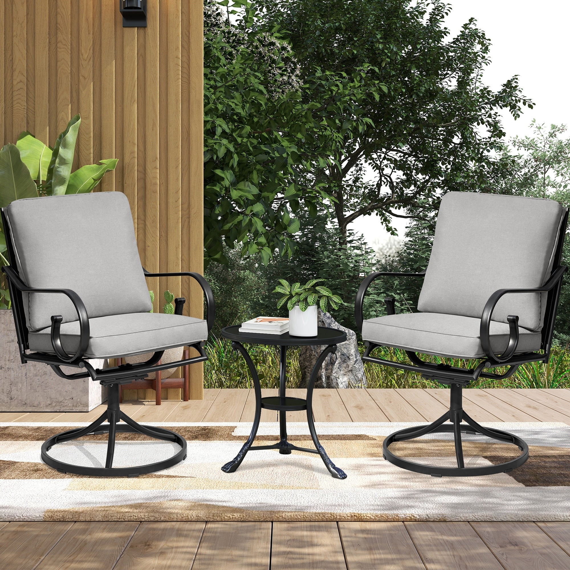 EROMMY Patio Swivel Chairs Set of 2, 360° Rocking Outdoor Dining Chairs with Cushions and Metal Frame