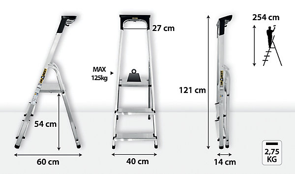 échelle domestique en aluminium DRABEST 3 marches 125 kg   éTAGÈRE 1 pc.