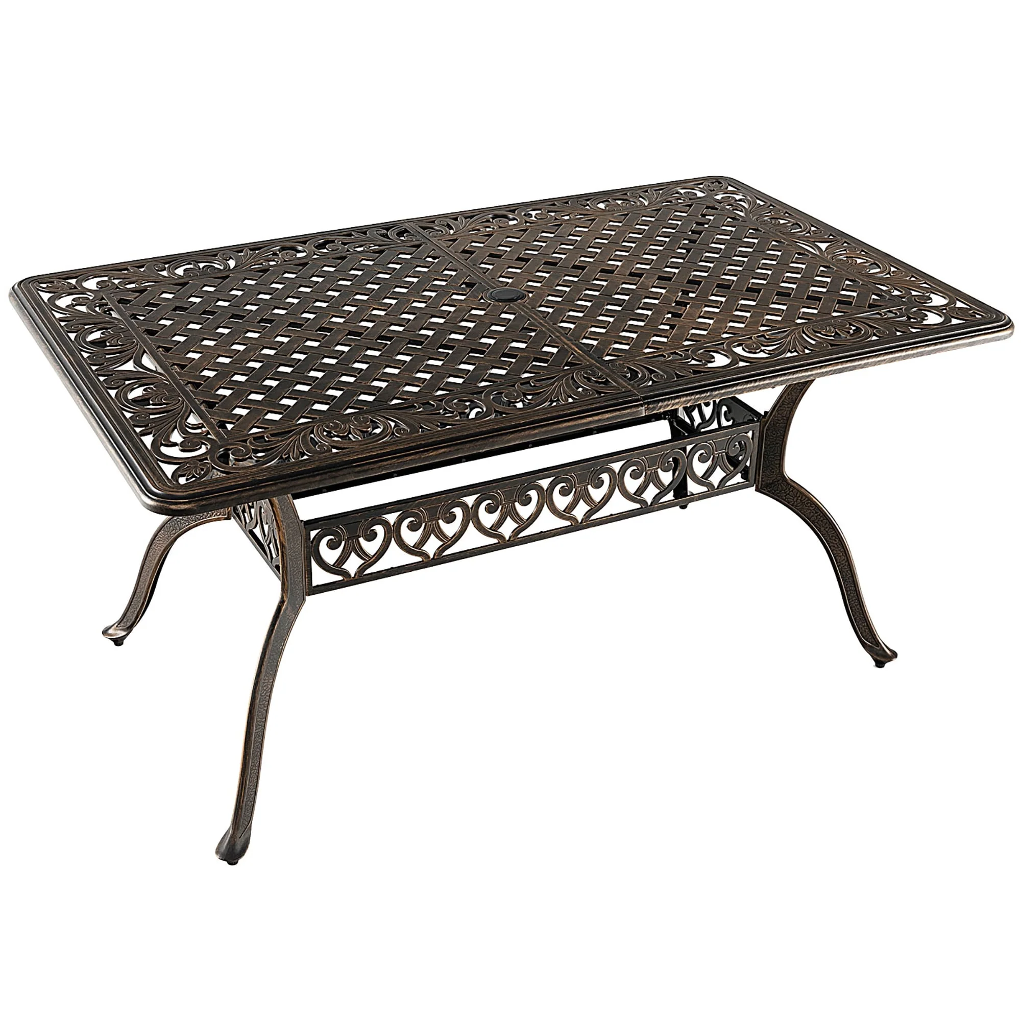 59'' Outdoor Dining Table All-Weather Cast Aluminum Umbrella Hole