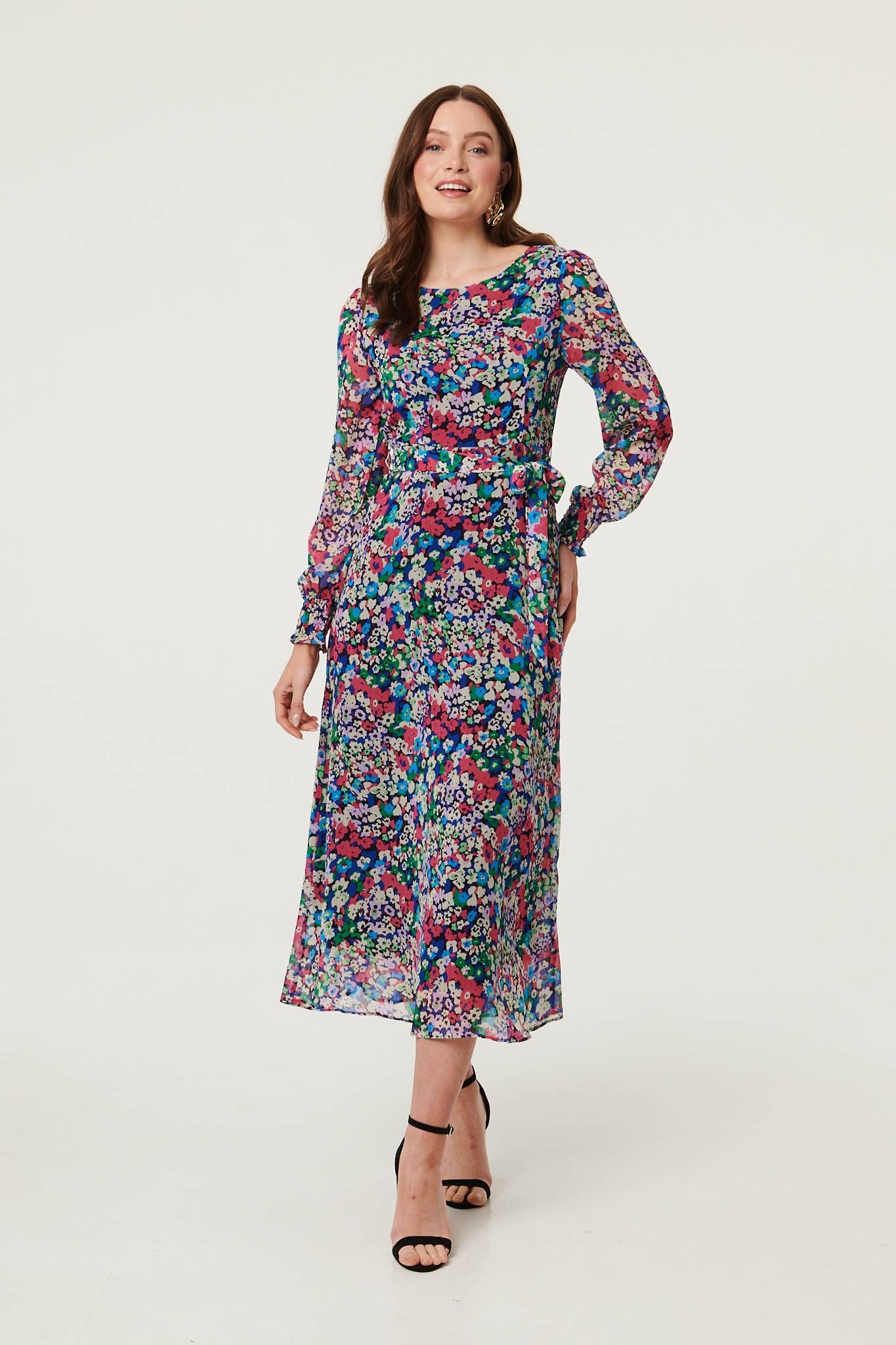 Izabel London Ditsy Floral Layer Tie Waist Maxi Dress