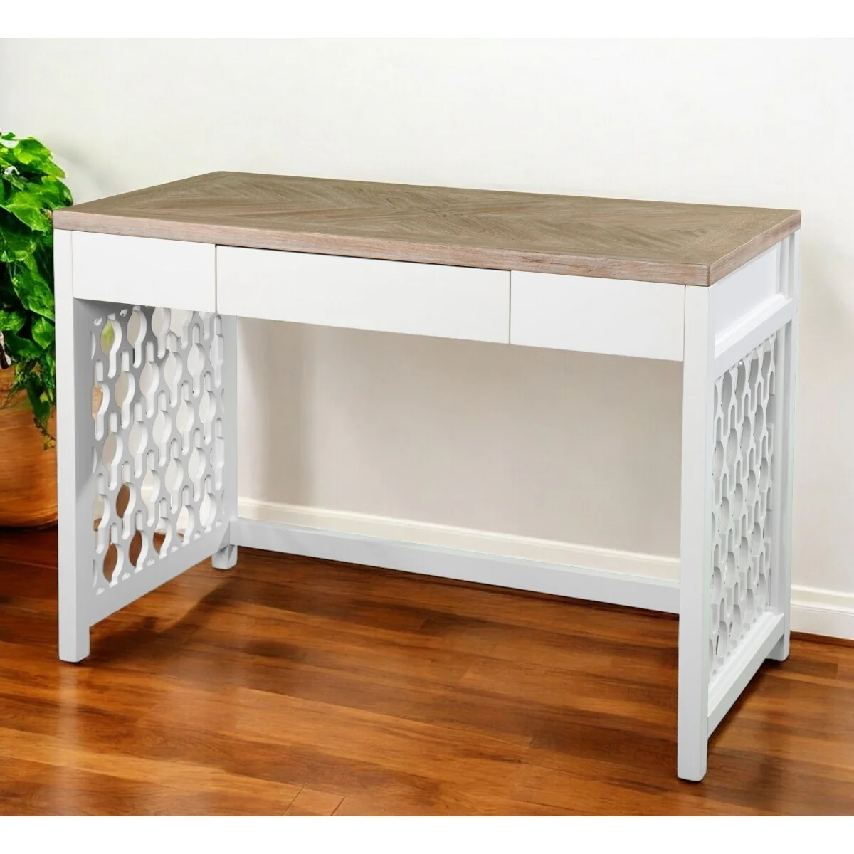 43 Natural and White Writing Desk with Drawer