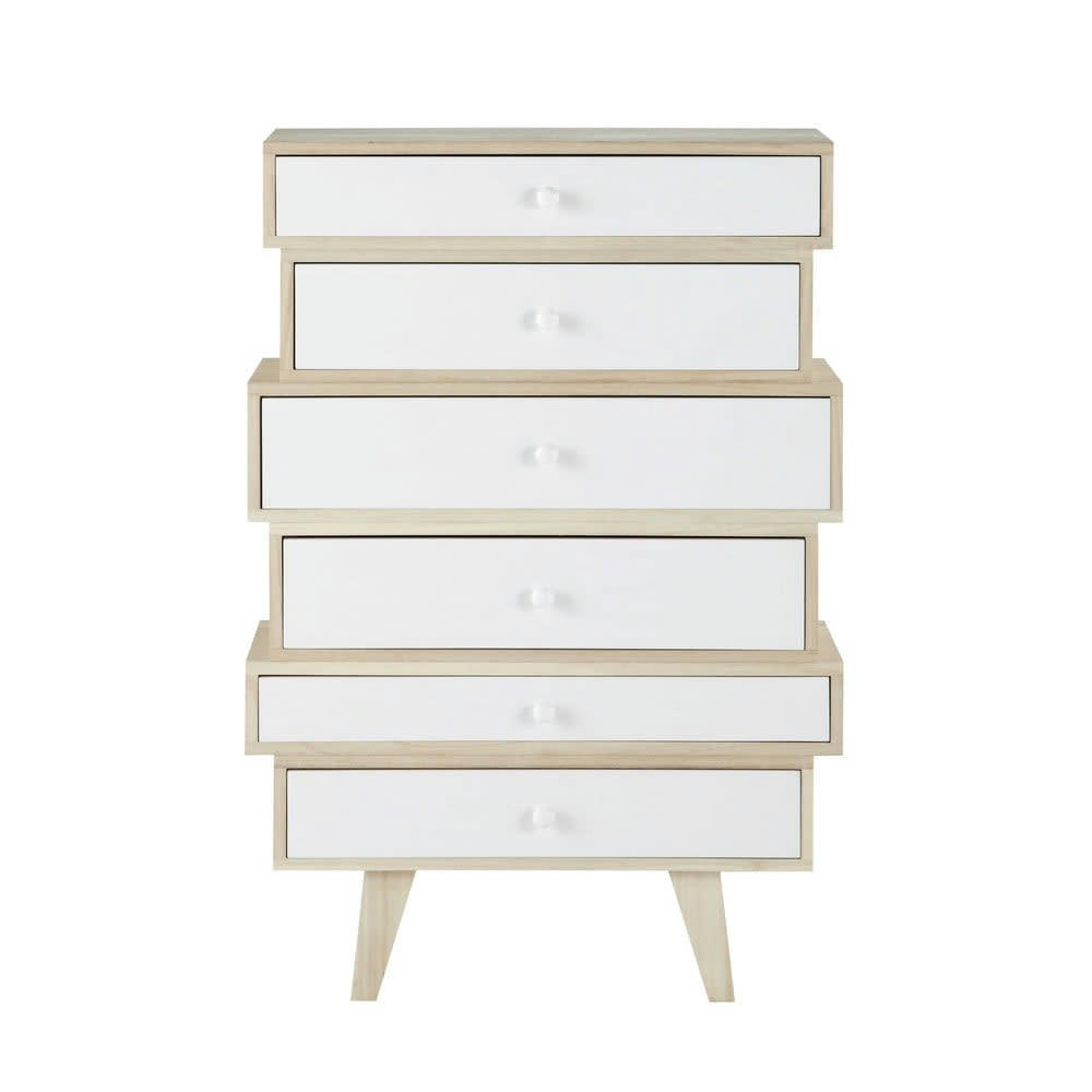 Spring - Semainier style scandinave 6 tiroirs en paulownia blanc