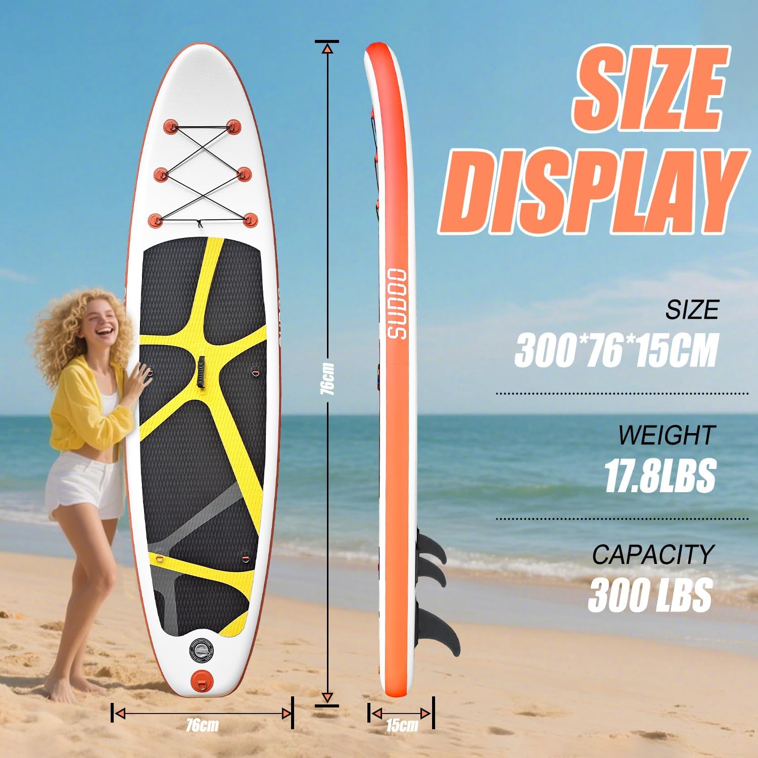 Inflatable Stand Up Paddle Board 10‘x30‘‘, Ultra-Light SUP Board with Backpack, Pump, Paddle, Coil Leash, 3 Fins, Repair Kit, Stable SUP with Non-Slip EVA Deck for Adults & Youth